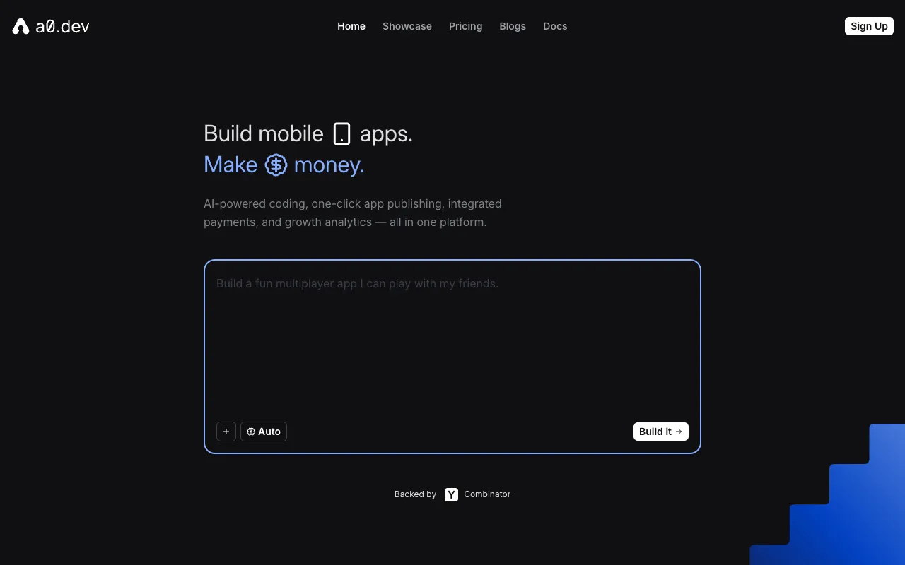Screenshot of a0.dev