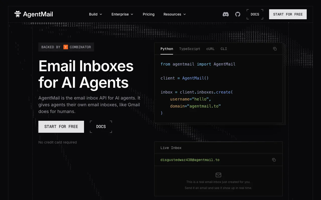 Screenshot of AgentMail