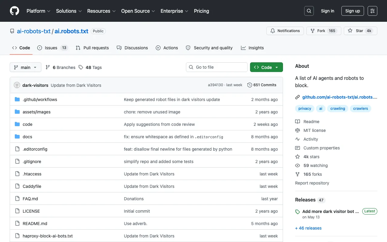 Screenshot of ai.robots.txt