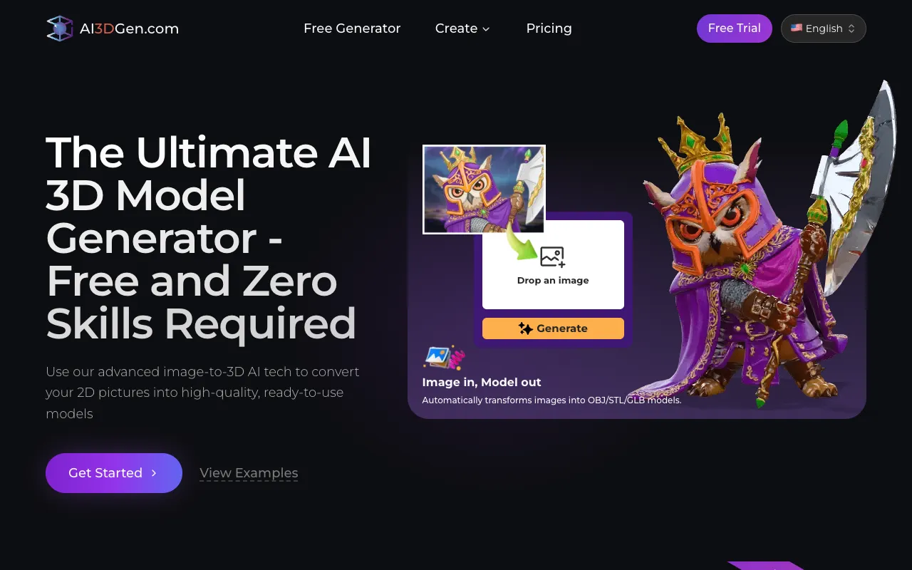 Screenshot of AI3DGen.com