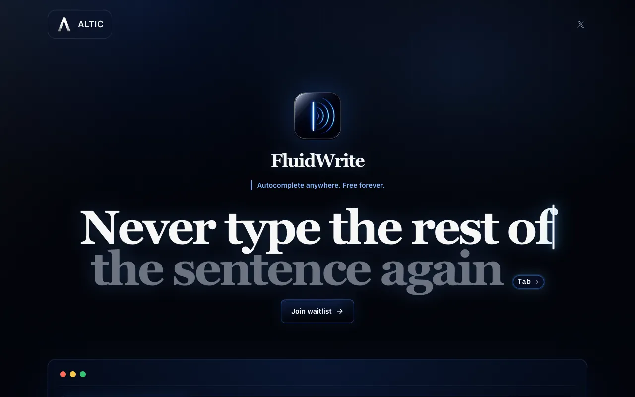 Screenshot of FluidWrite (by Altic)