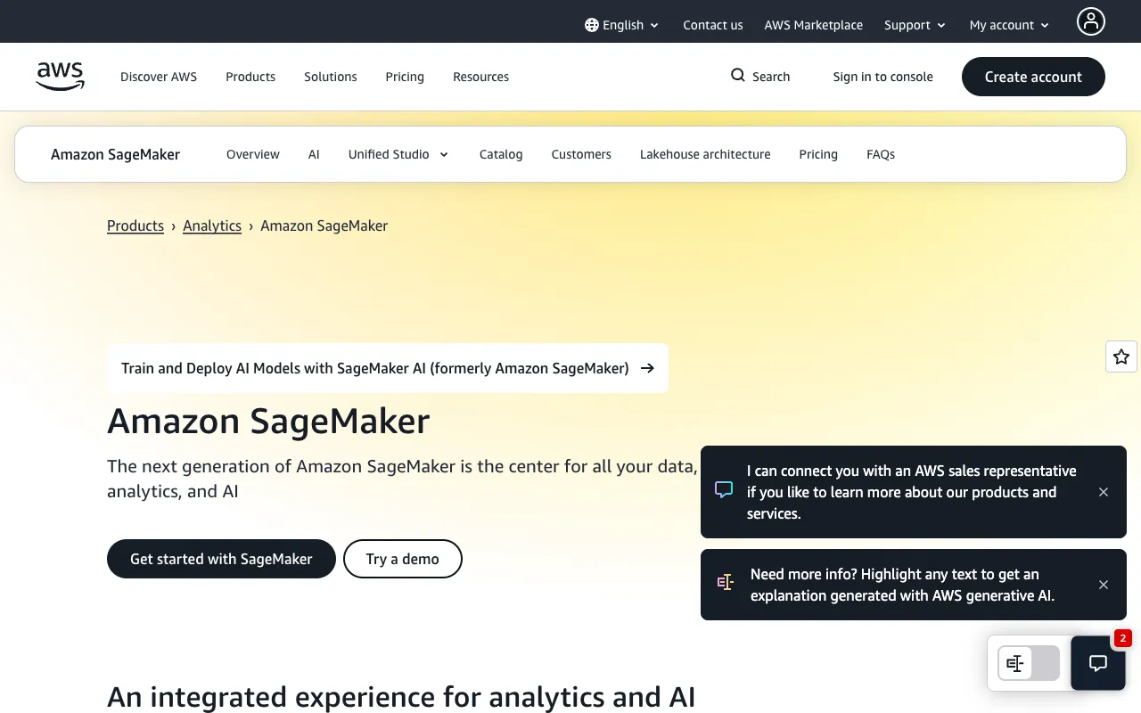 Screenshot of Amazon SageMaker