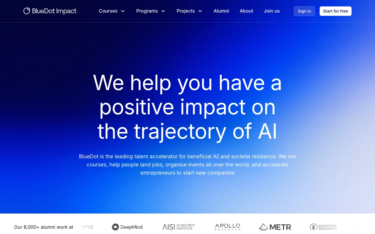 Screenshot of BlueDot Impact
