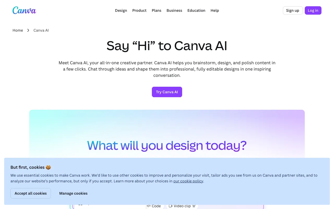 Screenshot of Canva AI