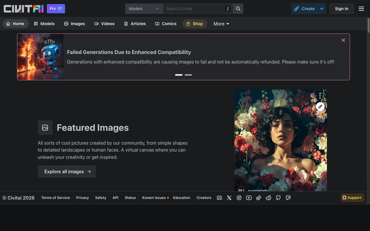 Screenshot of Civitai