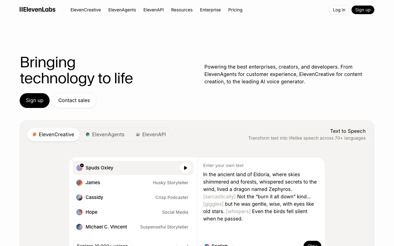Screenshot of ElevenLabs
