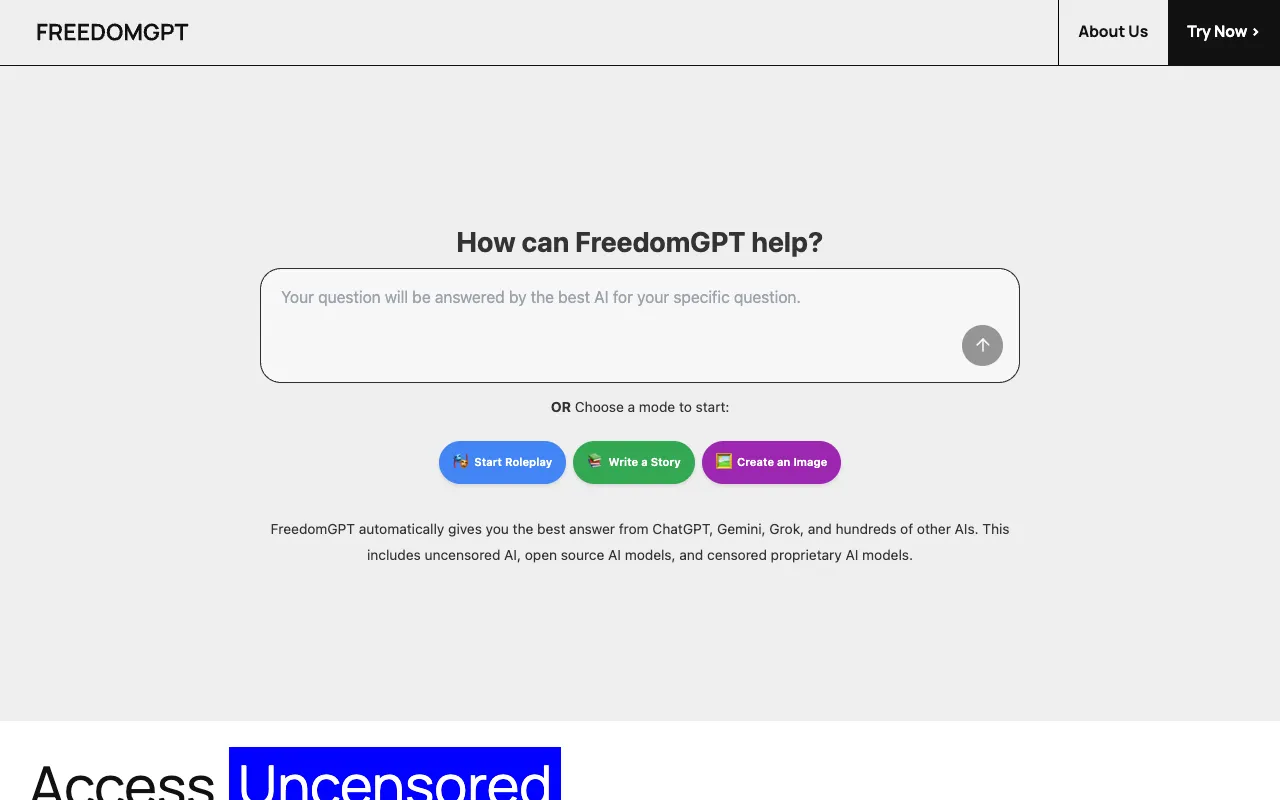 Screenshot of FreedomGPT