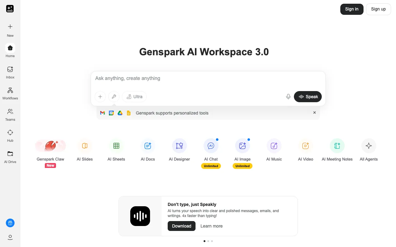 Screenshot of Genspark