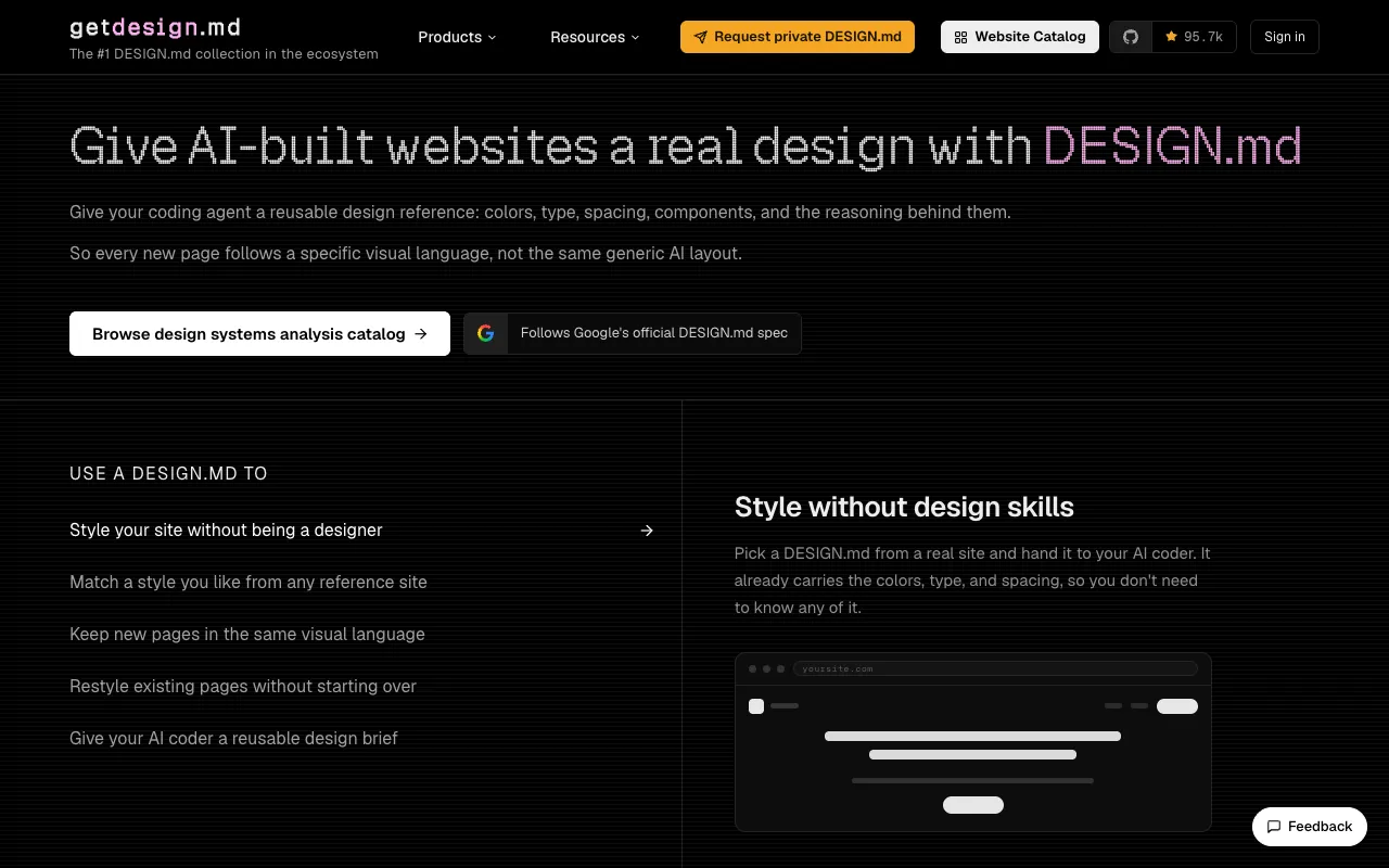 Screenshot of getdesign.md