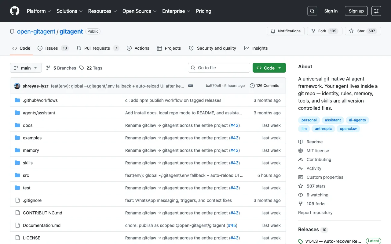 Screenshot of Gitagent