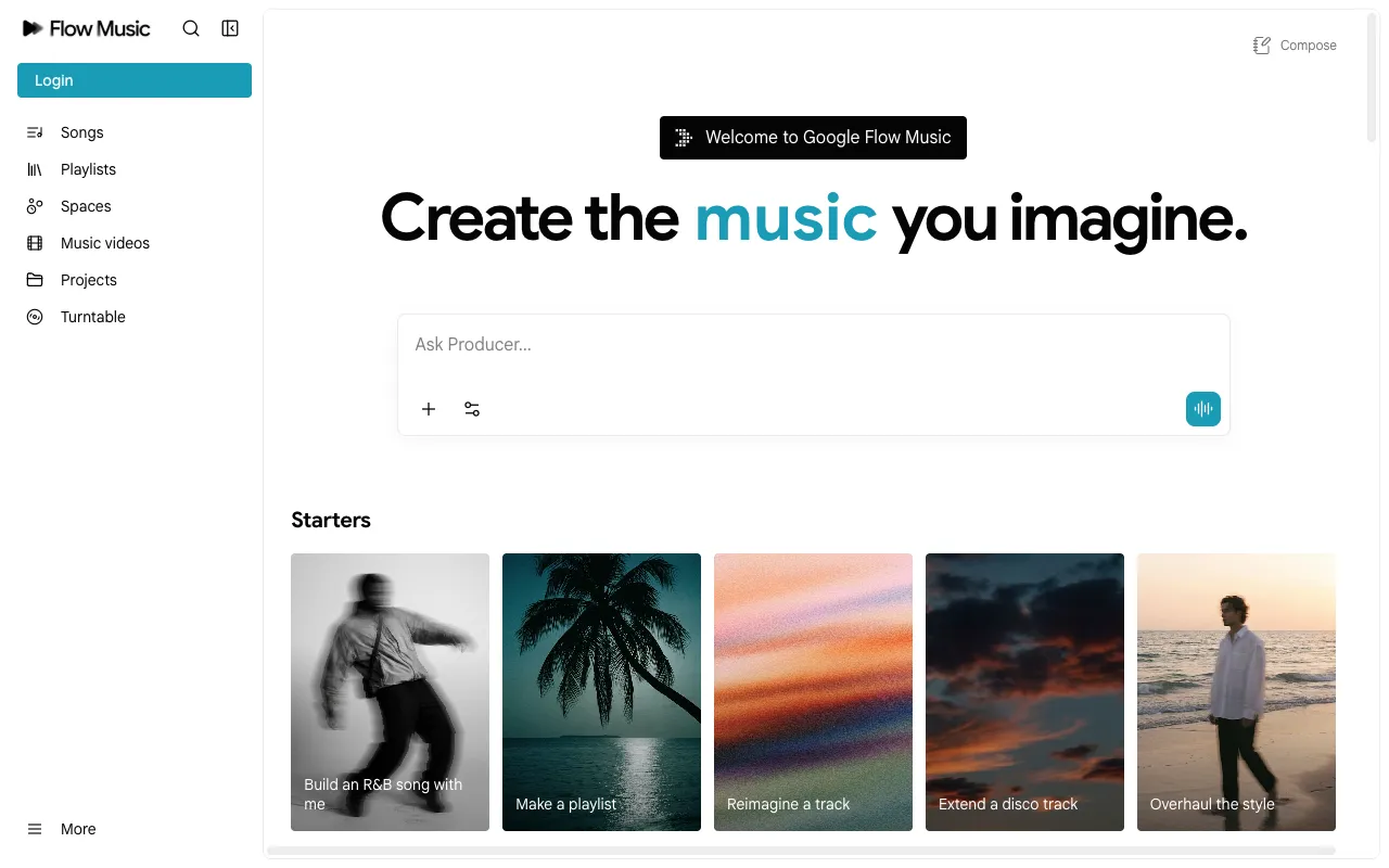 Screenshot of Google Flow Music