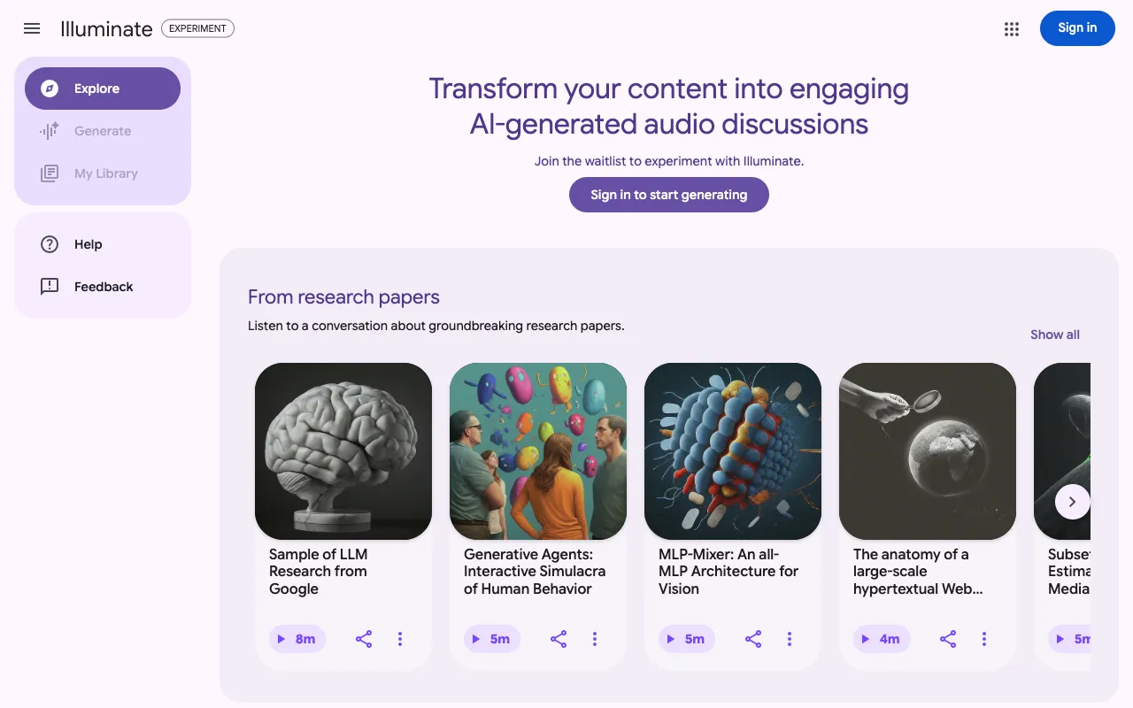 Screenshot of Google Illuminate