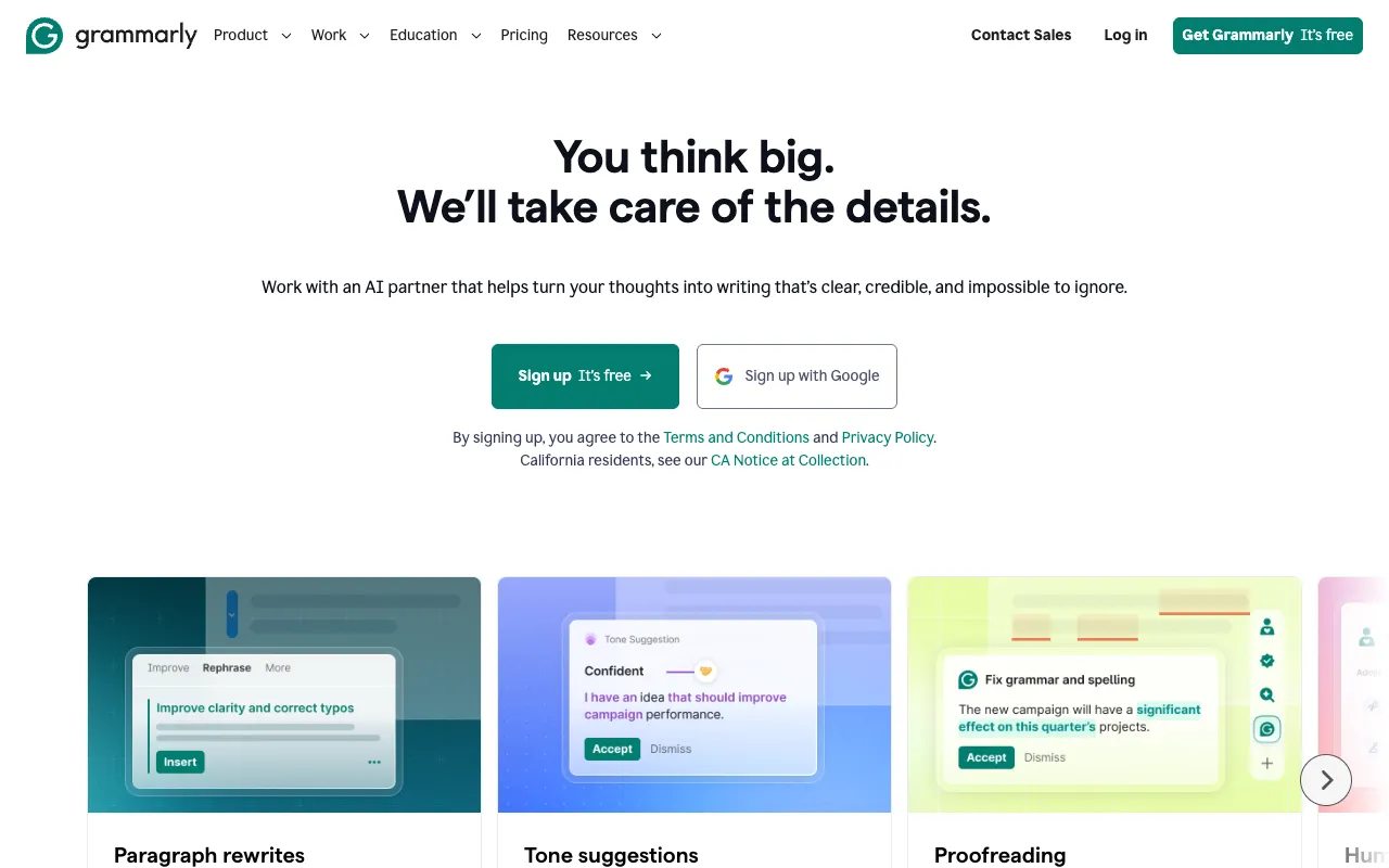 Screenshot of Grammarly