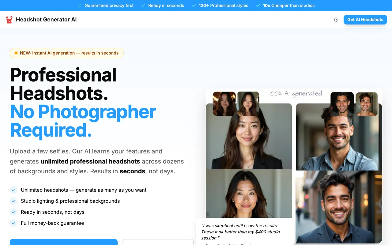 Screenshot of Headshot Generator AI
