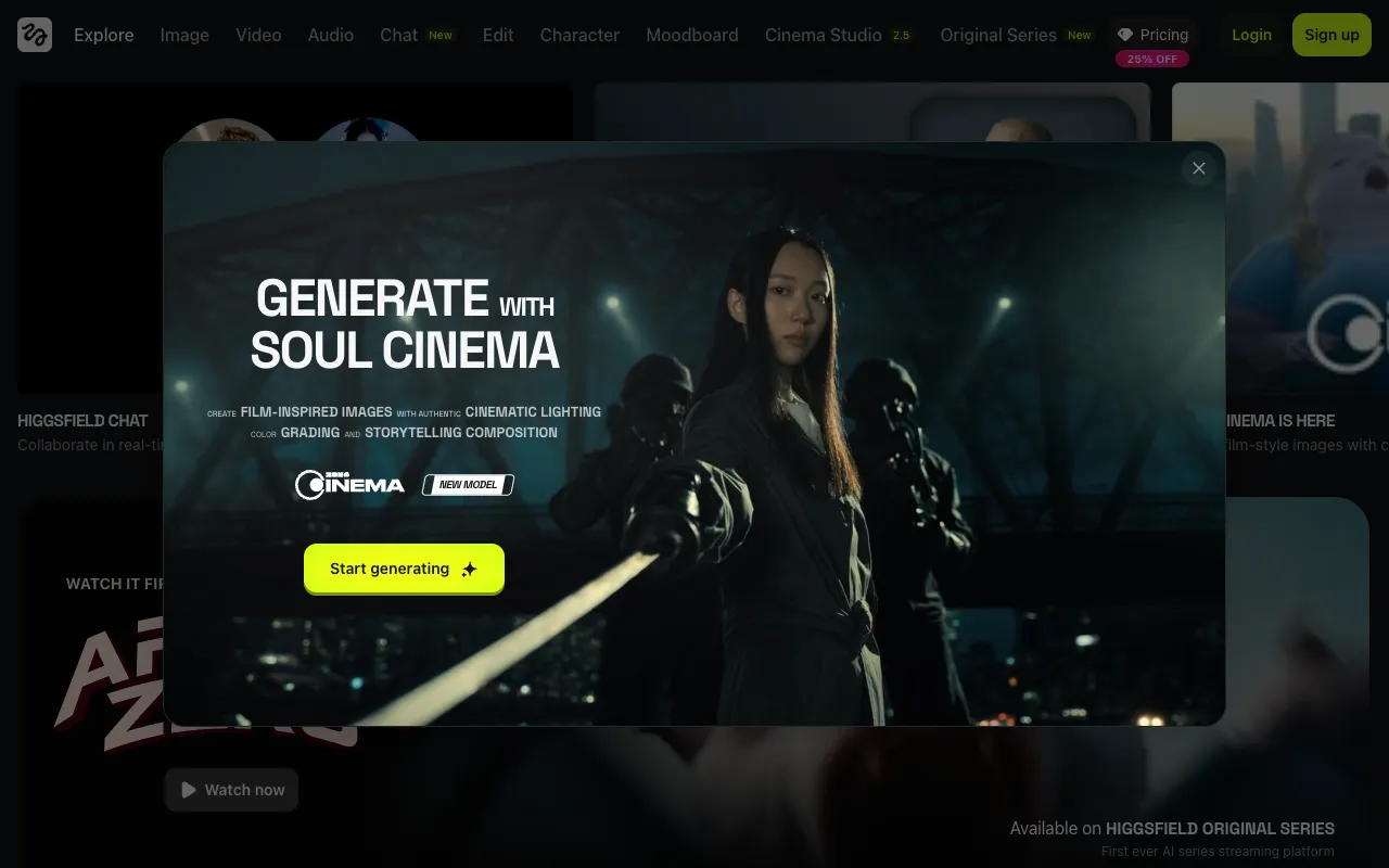 Screenshot of Higgsfield