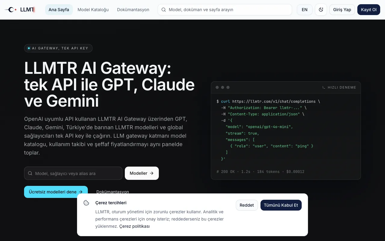 Screenshot of LLMTR AI Gateway