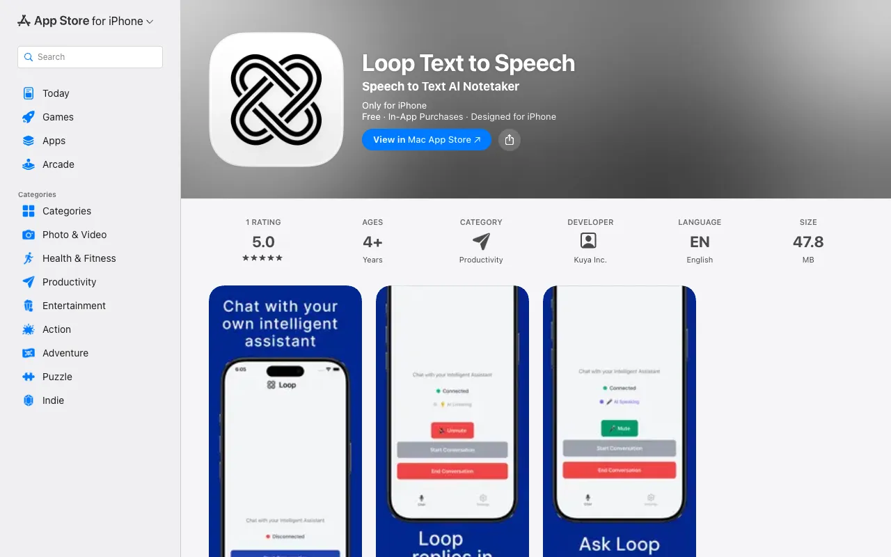 Screenshot of Loop Text to Speech