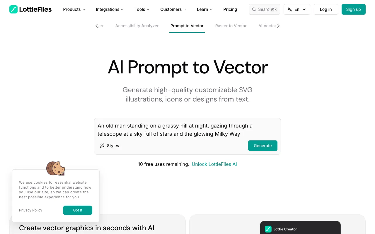 Screenshot of LottieFiles Prompt to Vector