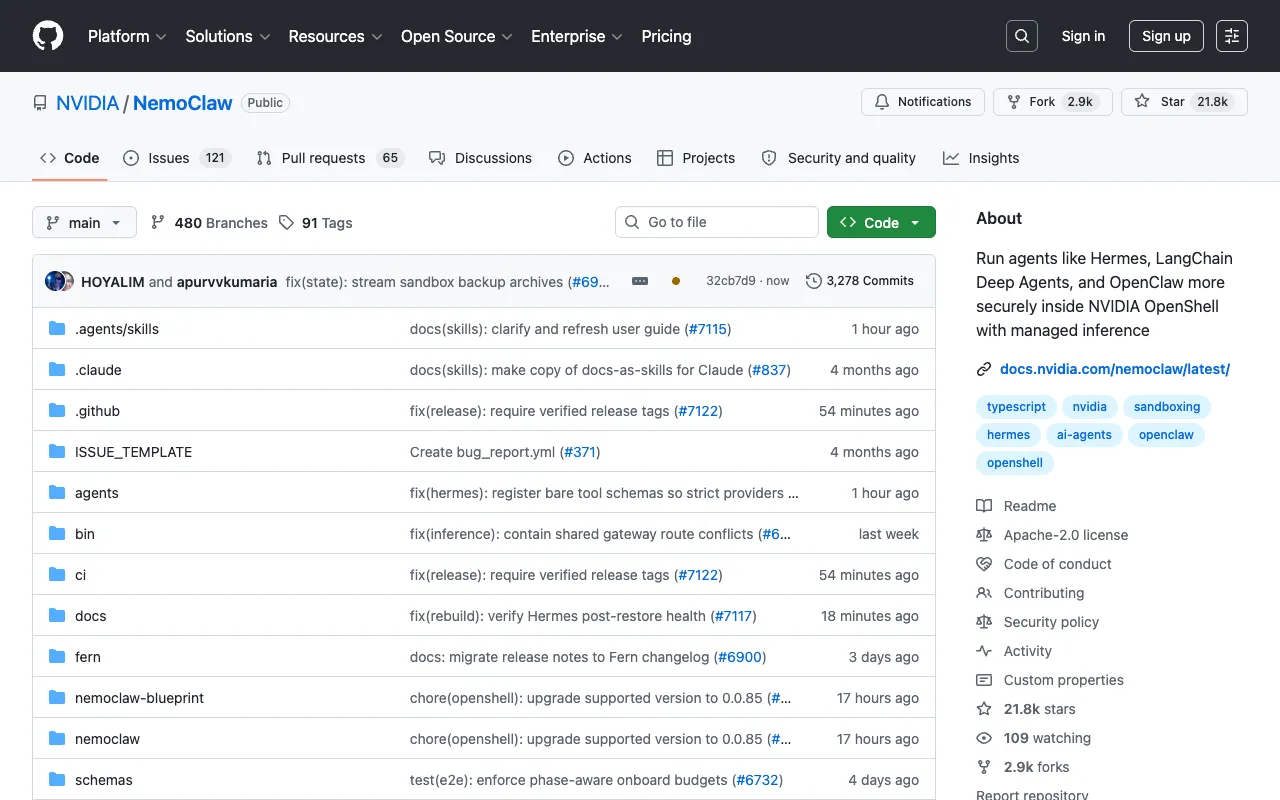 Screenshot of NVIDIA NemoClaw