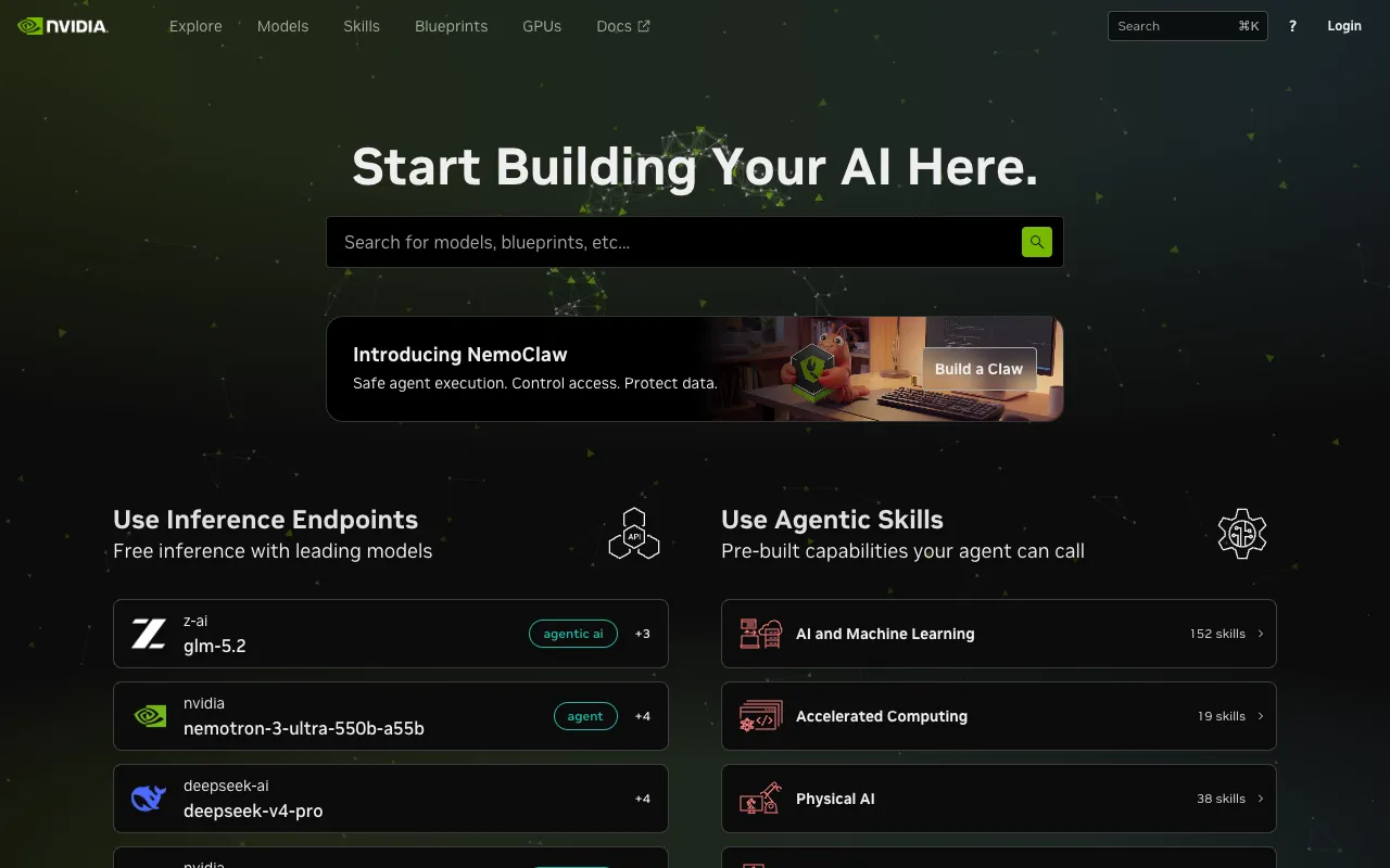 Screenshot of NVIDIA NIM APIs