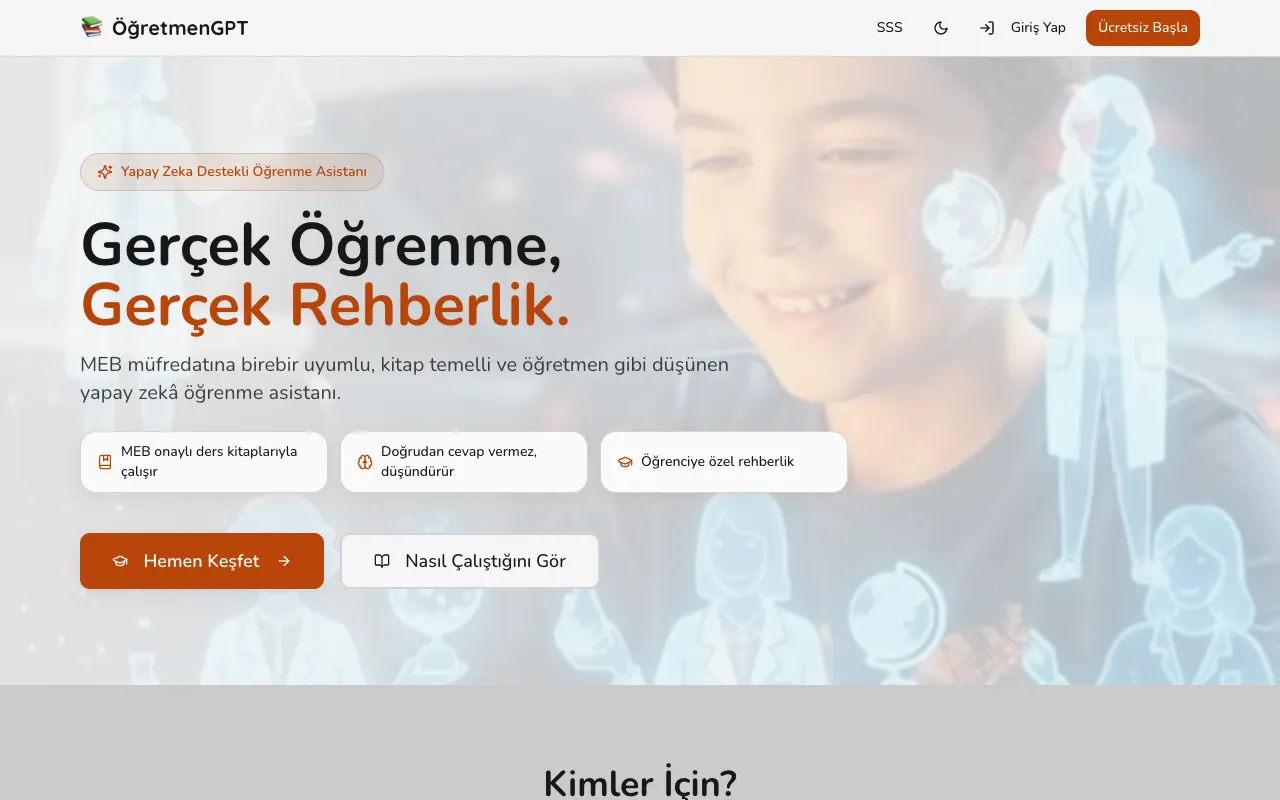 Screenshot of ÖğretmenGPT