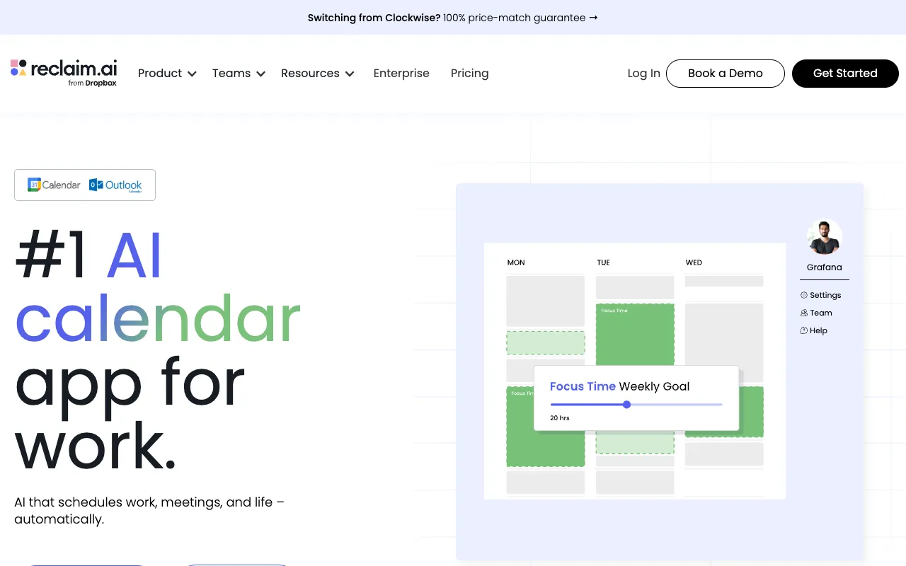 Screenshot of Reclaim