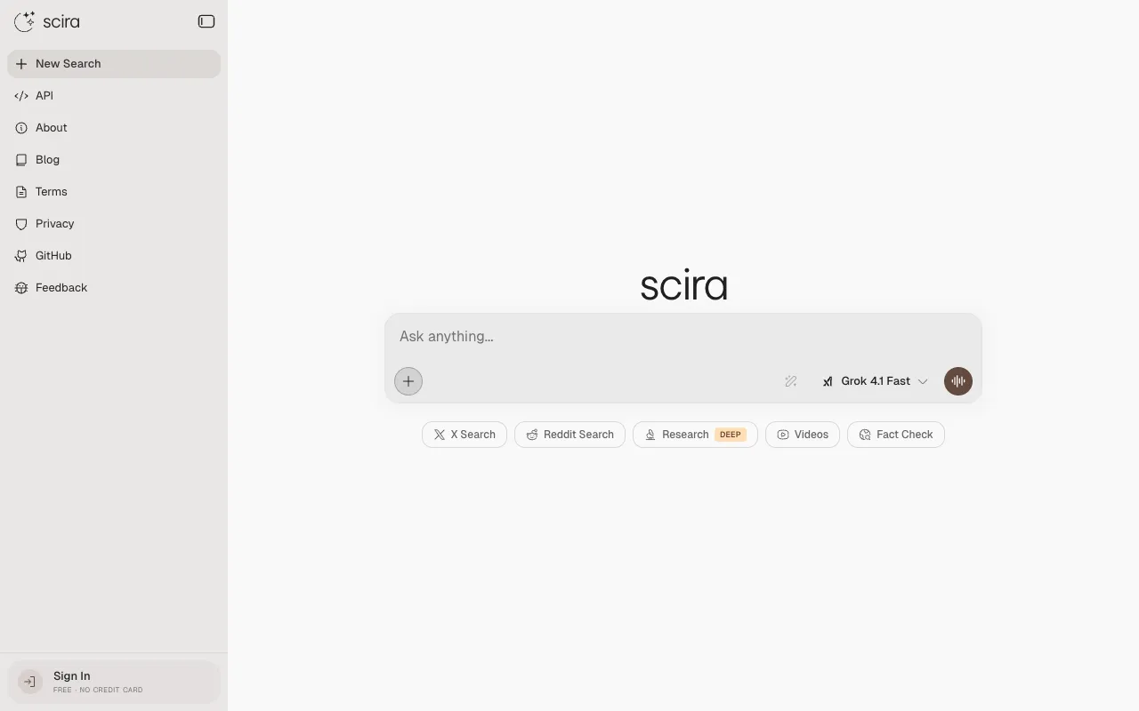 Screenshot of Scira AI