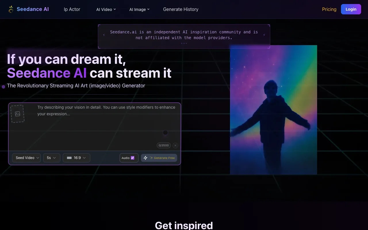 Screenshot of Seedance AI