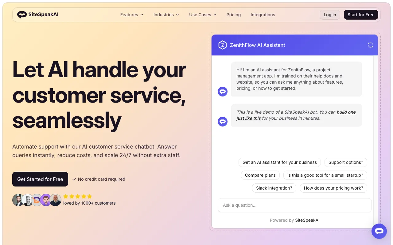 Screenshot of SiteSpeakAI