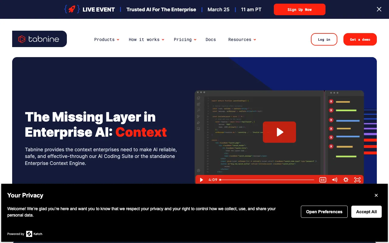 Screenshot of Tabnine