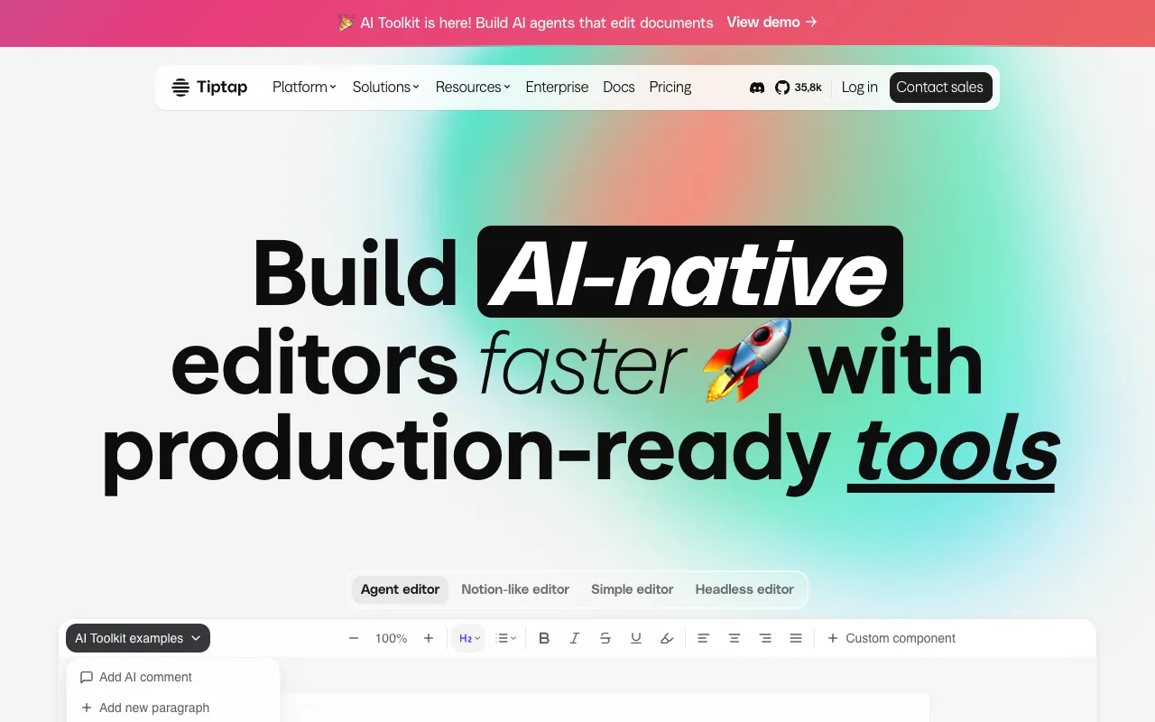 Screenshot of Tiptap