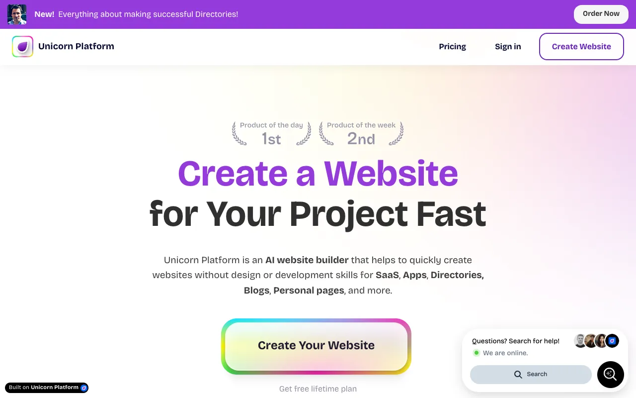 Screenshot of Unicorn Platform