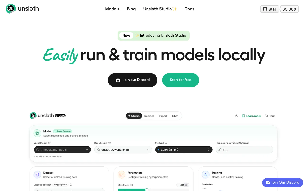 Screenshot of Unsloth