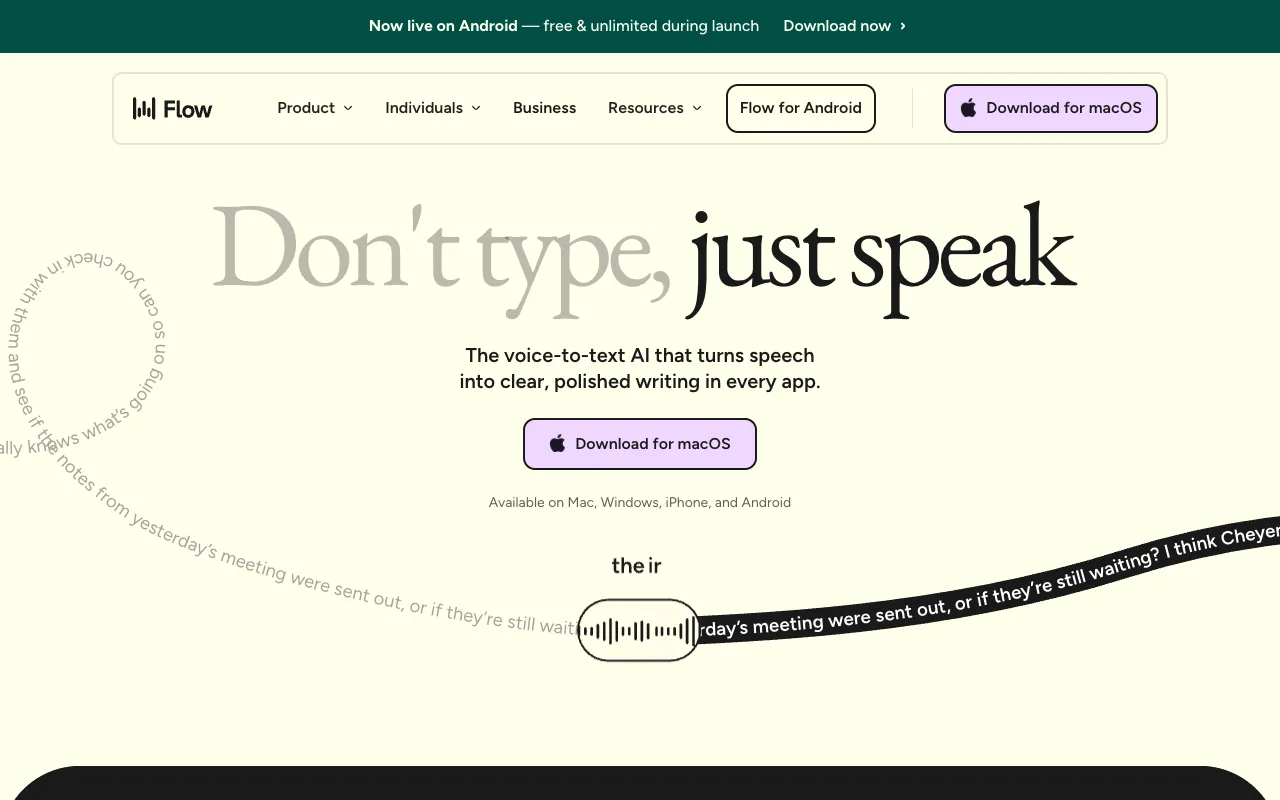 Screenshot of Wispr Flow